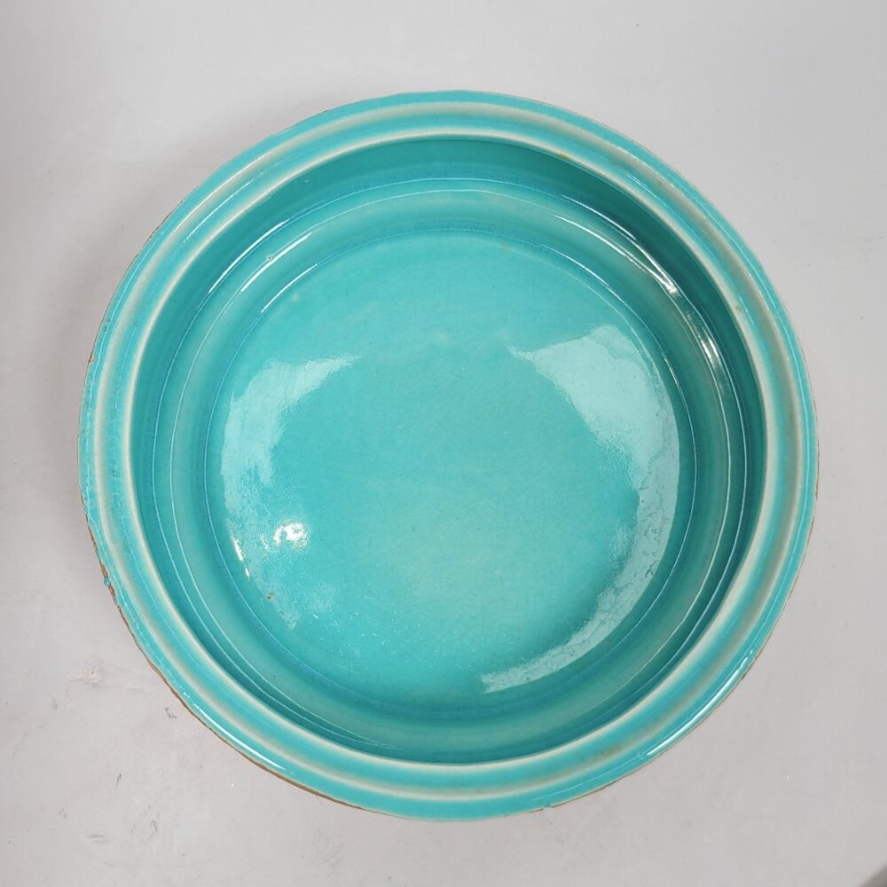 VTG Ruf Ware Bonita Creations Beverly Hills Wood & Aqua Ceramic Bowl Modern MCM - Picture 5 of 8